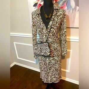 ABS Allen Schwartz V-Neckline Dress || Size M || Brown & Cream Zebra Print